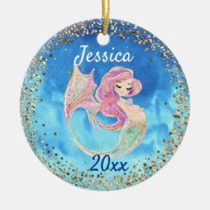 Zwanger Zeemeermin Goud Confetti Keramisch Ornament