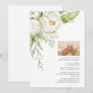 Zwangere Belly Floral Foto Baby shower Uitnodiging