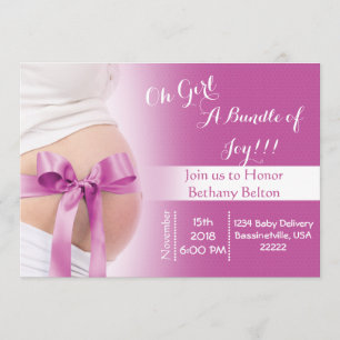 Zwangere Belly Pink Girl Ribbon Baby shower Invite Kaart