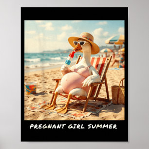 Zwangere meisje zomer gans strand poster