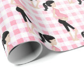 Zwangere moeder op roze gingham cadeaupapier (Rol Hoek)