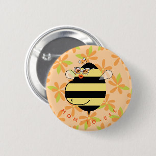Zwangere Moeder-tot-Bij met Bril Oranje Bloemen  Ronde Button 5,7 Cm