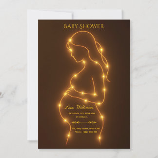 Zwangere vrouw baby shower gloeiende lichten ontwe kaart