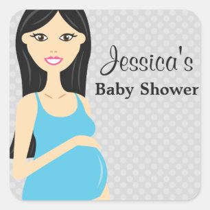 Zwangere vrouw in blauw Baby shower Vierkante Sticker