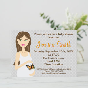 Zwangere Vrouw - Witte Vlinder Jurk Baby Shower Kaart