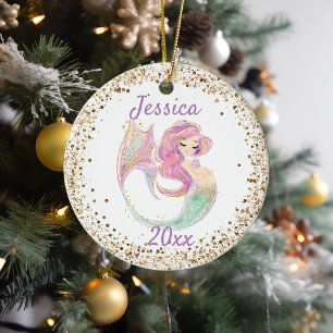 Zwangere Zeemeermin Gouden Confetti Keramiek O Keramisch Ornament