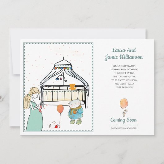 Zwangerschap Aankondiging Waterverf Baby Boy (Voorkant)