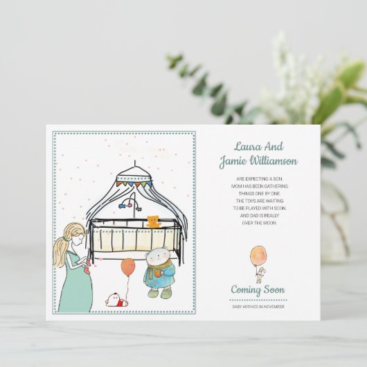 Zwangerschap Aankondiging Waterverf Baby Boy (Staand voorkant)