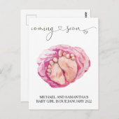 Zwangerschap Aankondiging waterverf Baby Meisje Briefkaart (Voorkant / Achterkant)