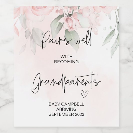 Zwangerschap Baby Aankondiging grootouders om te w Wijn Etiket (Enkel label)