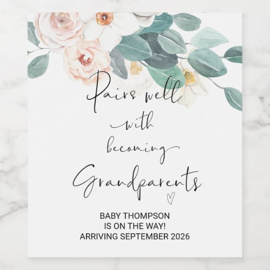 Zwangerschap bij grootouders Aankondiging ouders Wijn Etiket (Enkel label)