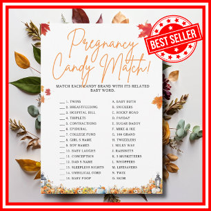 ZWANGERSCHAP CANDY MATCH Baby Shower Spel PUMPKIN Kaart