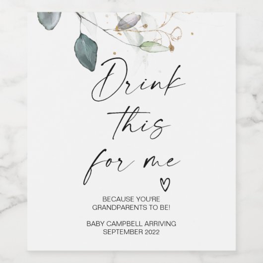 Zwangerschap Drink Dit voor mij Baby aankondiging Wijn Etiket (Enkel label)