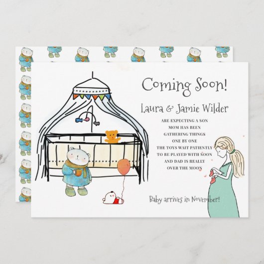 Zwangerschap en Waterverf tijdens de mam Aankondiging (Voorkant / Achterkant)