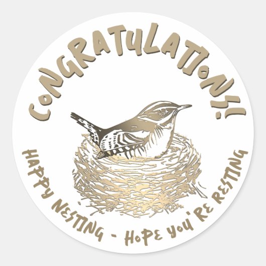 Zwangerschap Gefeliciteerd Vogelnesten Goud in rel Ronde Sticker (Voorkant)