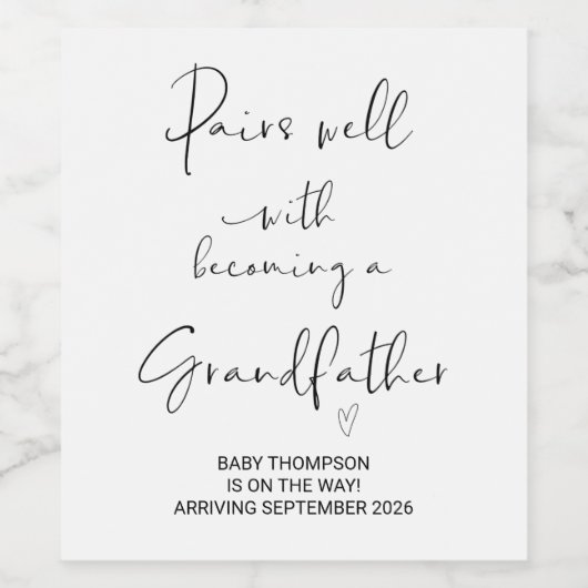 Zwangerschap grootvader Aankondiging vader vader v Wijn Etiket (Enkel label)