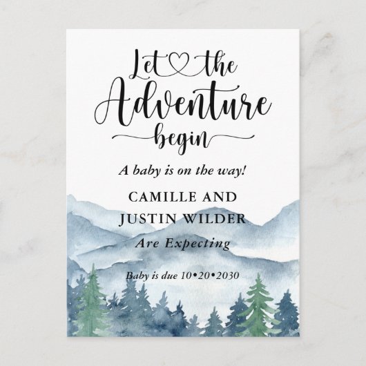 Zwangerschap in het Rustic Forest Adventure geberg Aankondigingskaart (Voorkant)
