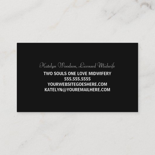 Zwangerschap in het zwart Wit Visitekaartje (Achterkant)