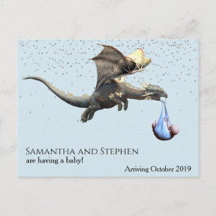 Zwangerschap Nieuwe Baby Aankomst Draak Ooievaar Briefkaart