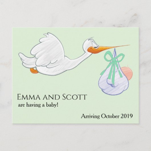 Zwangerschap Nieuwe Baby Aankomst Ooievaar Cute Briefkaart (Voorkant)