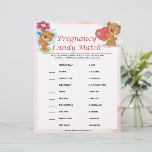 Zwangerschap Snoep Match [Teddy Bears] Briefhoofd (Staand voorkant)