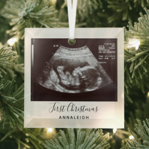 Zwangerschap Ultrasound Foto Eerste Kerstfeestdag Glas Ornament