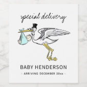Zwangerschapsaankondiging Stork Special Delivery Wijn Etiket (Enkel label)