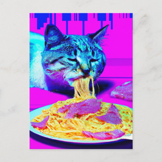 Zwangstkat Eating Spaghetti generativcontent Briefkaart (Voorkant)