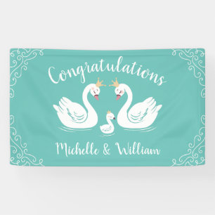 Zwans Baby shower Bird met Crown Co-Ed Blauwgroen Spandoek
