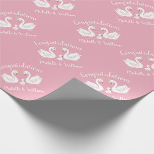 Zwans Baby shower Vogel met Crown Co-Ed Roze Cadeaupapier