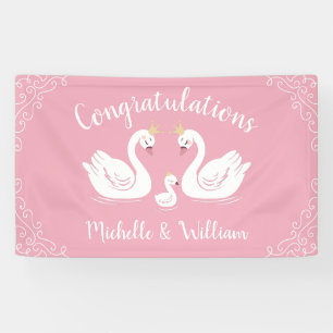 Zwans Baby shower Vogel met Crown Co-Ed Roze Spandoek