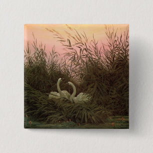 Zwans in the Reeds, c.1820 Vierkante Button 5,1 Cm
