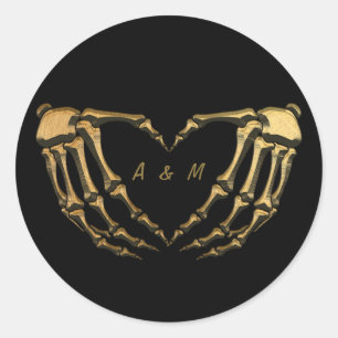 Zwar Goud Skelet Gotische Handen Liefde Hartvorm Ronde Sticker