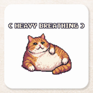 Zware ademhaling vet kat meme pixel art vierkante kartonnen onderzetter