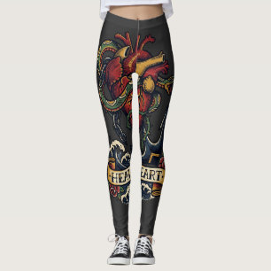 Zware Hart Anker Slang Tattoo Flash Melancholie B Leggings