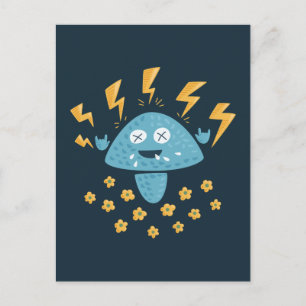 Zware Metal Music Funny Cartoon Mushroom Briefkaart