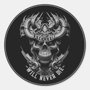 Zware Metal Schedel Rots Kracht Icoon Eeuwige Gees Ronde Sticker