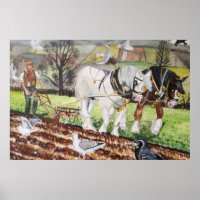 Zware paarden ploegen in maart