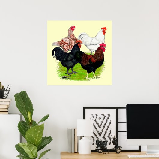 Zware Rooster Quartet Poster (Thuiskantoor)