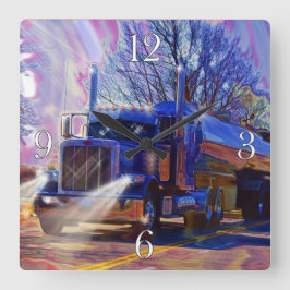 Zware transportblauwe tanker Truck Wall Clock Vierkante Klok