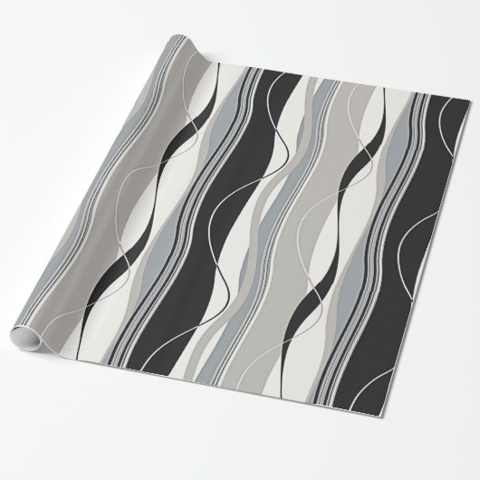 Zware verticale strepen zwart grijs en wit cadeaupapier (Uitgerold)