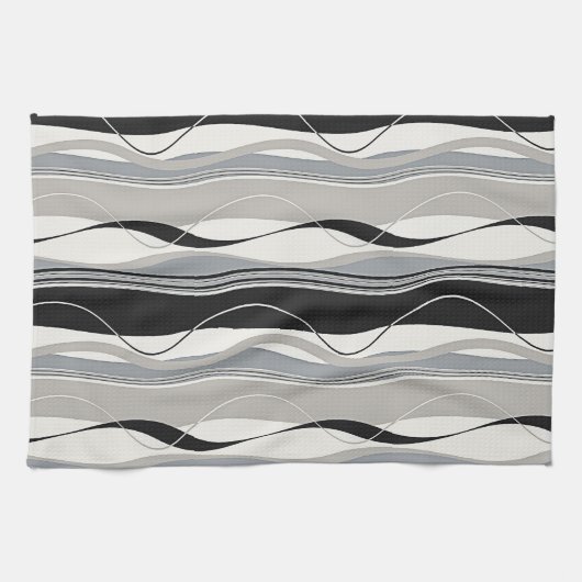 Zware verticale strepen zwart grijs en wit theedoek (Horizontaal)