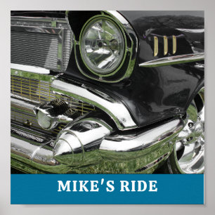 Zwart 1957 Chevy Car, naam/bericht, uw foto/kunst Poster
