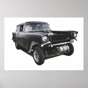 Zwart 1957 Chevy sedan bezorgwagen gasser sleep Poster