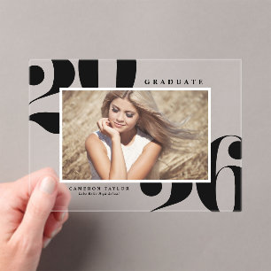 Zwart 2026 Vet Lettertype Foto Afstuderen Acryl Uitnodigingen
