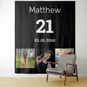Zwart 21e verjaardag aangepaste foto monogram man wandkleed (In situ)