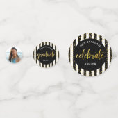 Zwart 3 Foto Afstuderen Goud Glitter Script Pet Confetti (Voorkanten)