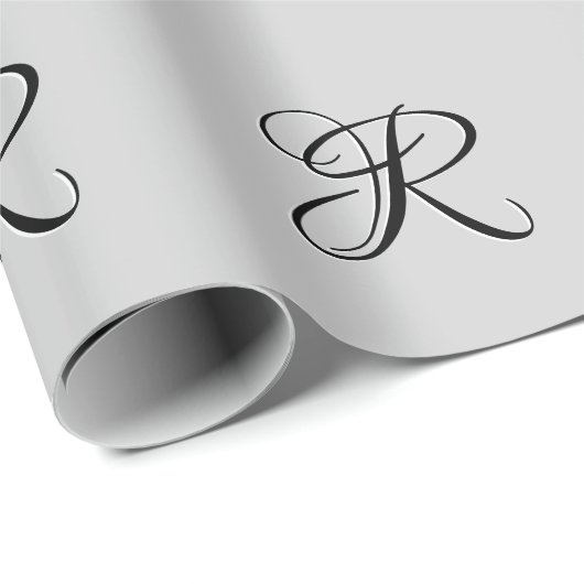 Zwart 3D Calligrafie Initiaal Letter | Pastel grij Cadeaupapier (Rol Hoek)