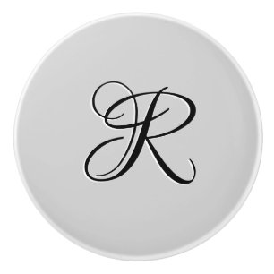 Zwart 3D Calligrafie Initiaal Letter   Pastel grij Keramische Knop