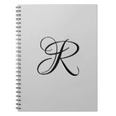 Zwart 3D Calligrafie Initiaal Letter | Pastel grij Notitieboek (Voorkant)